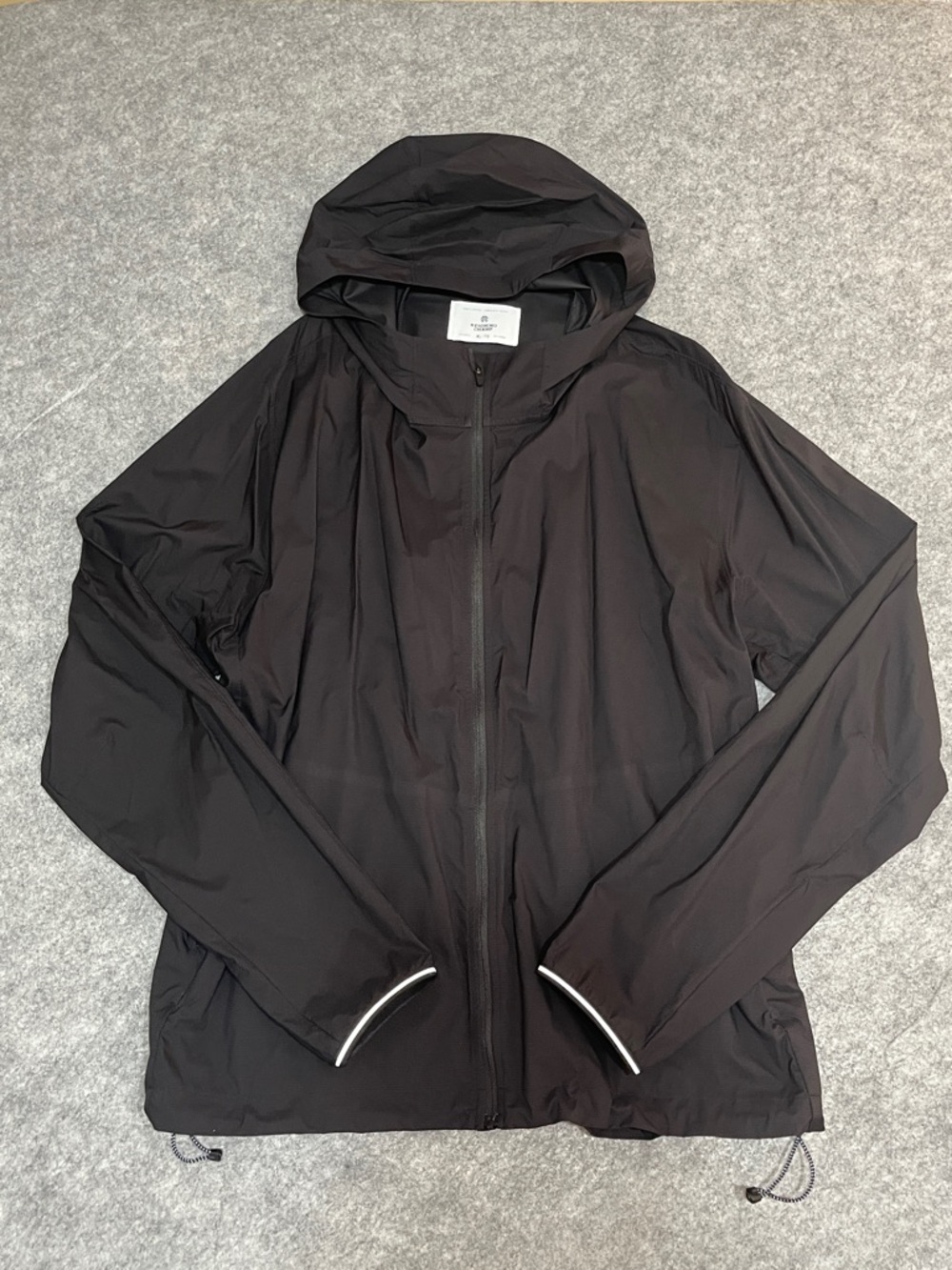 Reigning Champ Black Hooded Windbreaker with Reflective Trim
